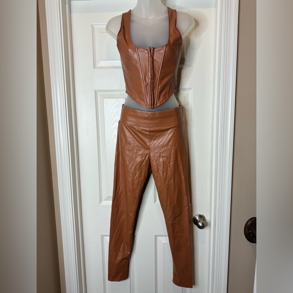 Camel Colored PU Leather 2-Piece Set - Picture 6 of 10